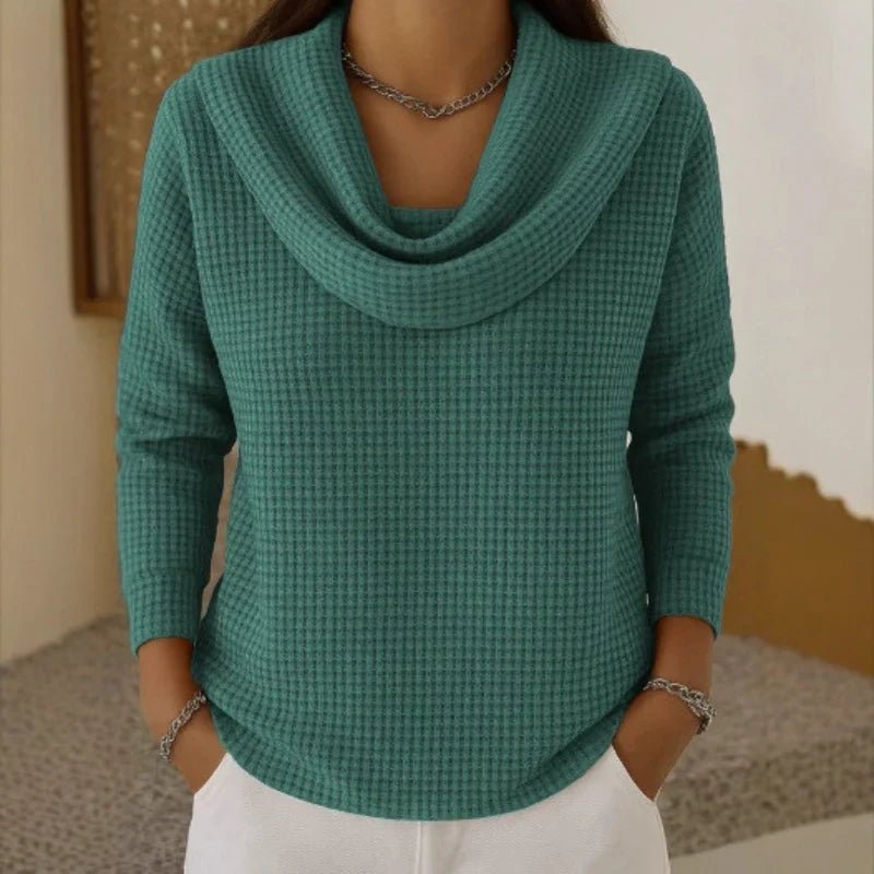 Women's Waffle Long Sleeve Knit Top - Green
