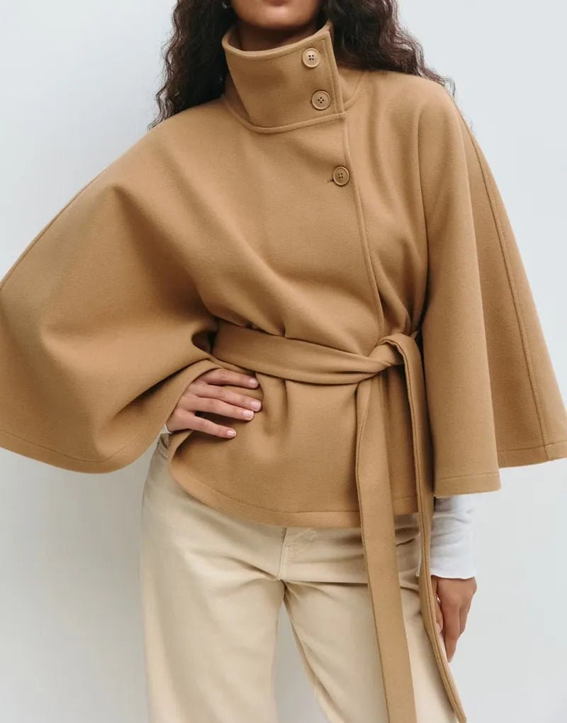 Women's Cropped Wool Cape Coat - Khaki