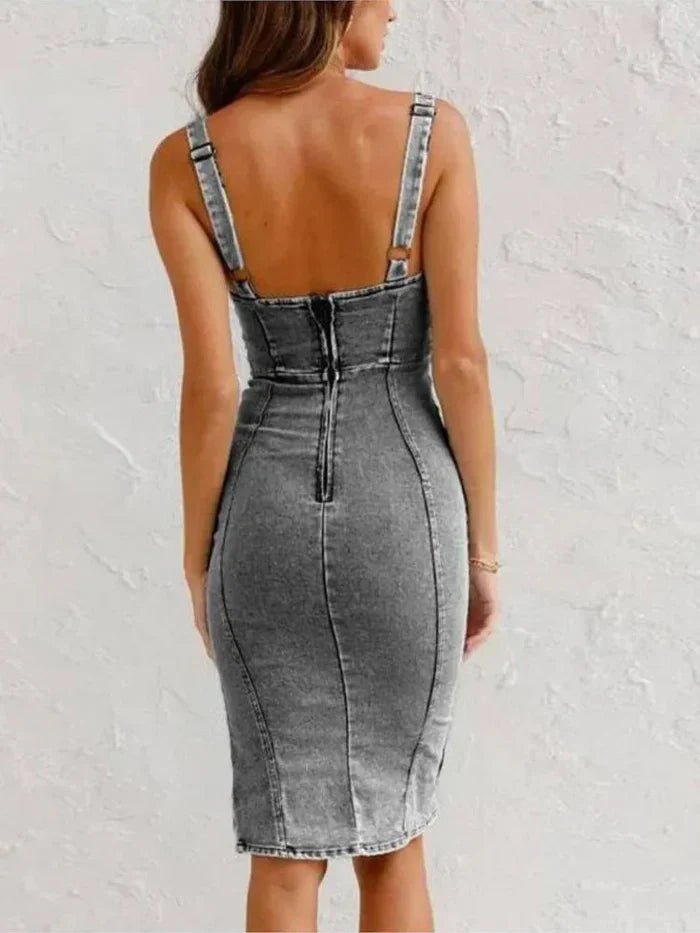 Women's Denim Bodycon Midi Party Dress