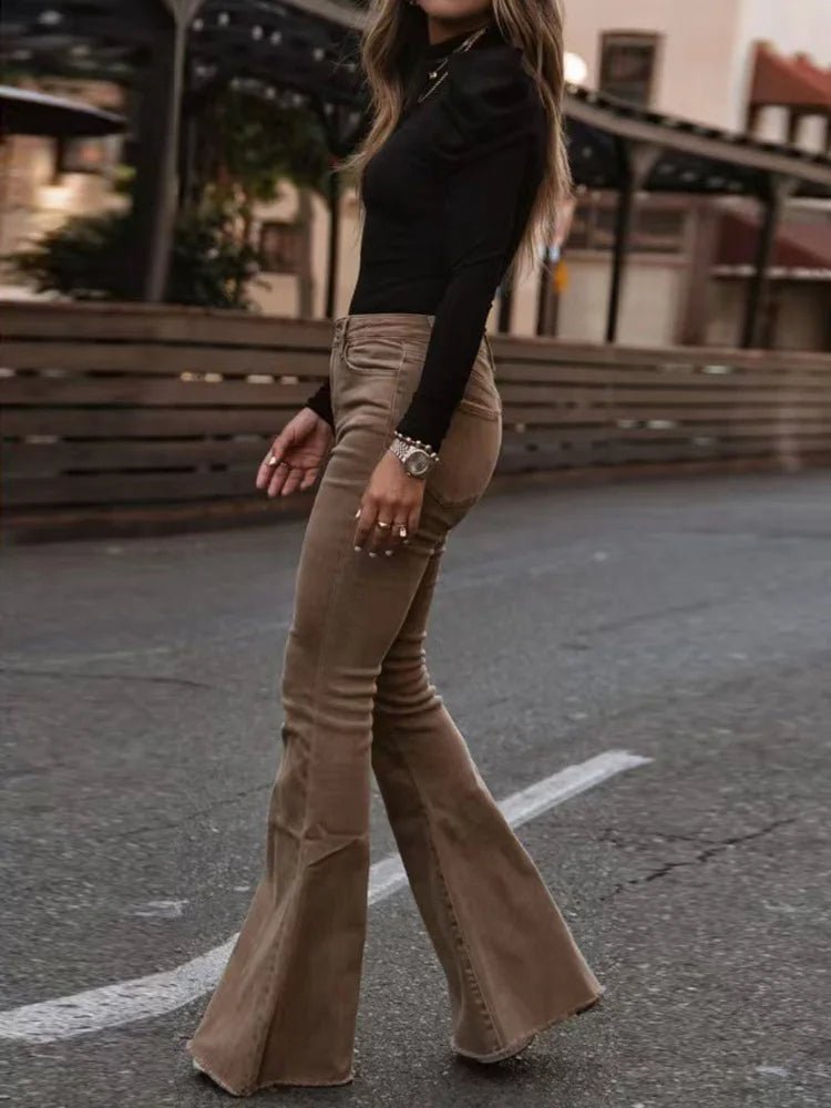 Women's High-Waisted Corduroy Flare Trousers - Brown