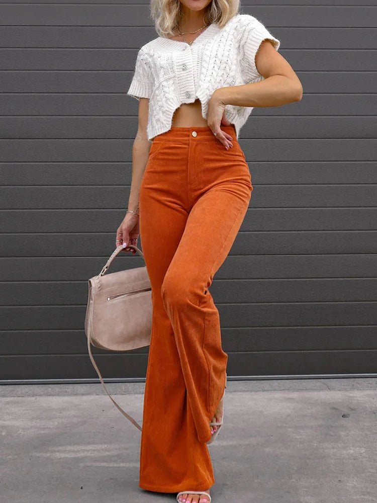 Women's High-Waisted Corduroy Flare Trousers