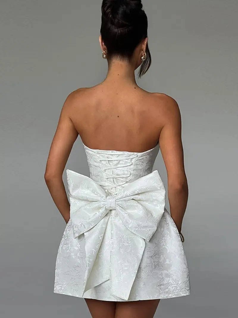 Women's Floral Jacquard Cocktail Strapless Mini Party Dress