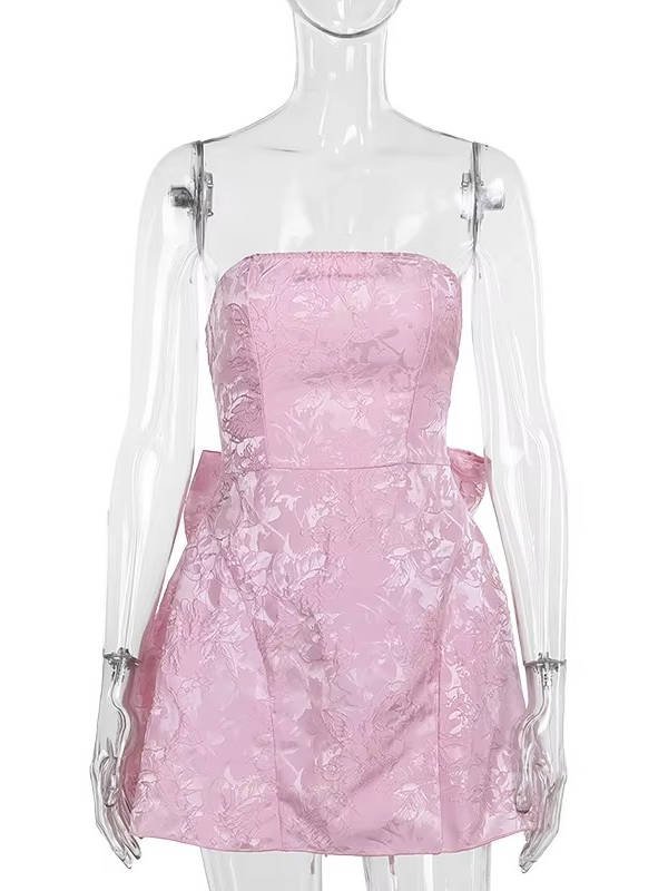 Women's Floral Jacquard Cocktail Strapless Mini Party Dress