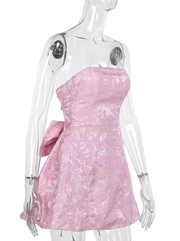 Women's Floral Jacquard Cocktail Strapless Mini Party Dress