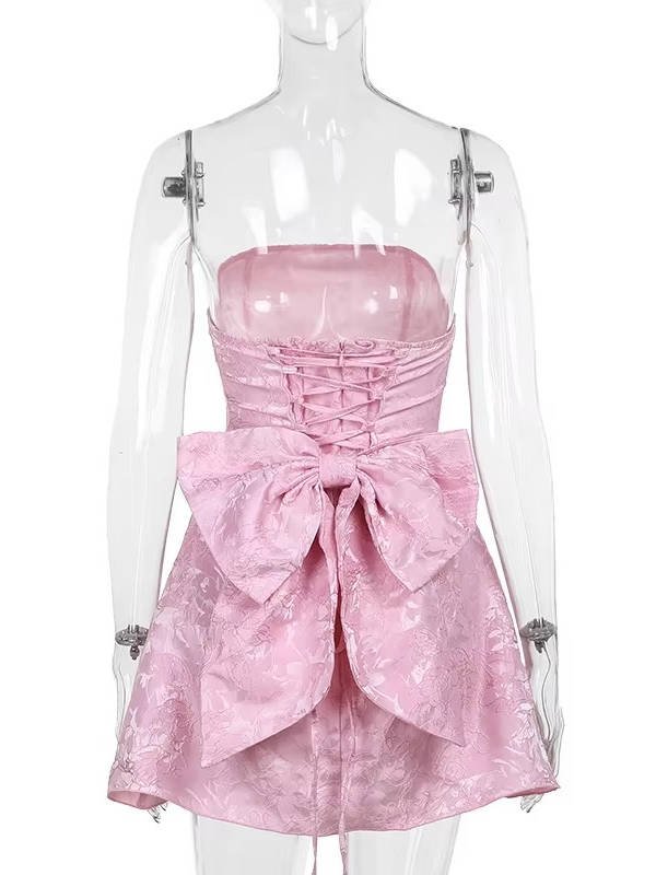 Women's Floral Jacquard Cocktail Strapless Mini Party Dress