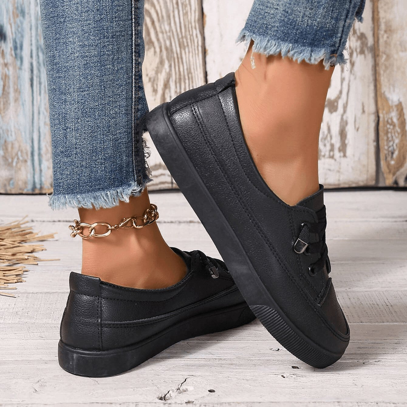 Women's Platform Slip-On Leather Trainers