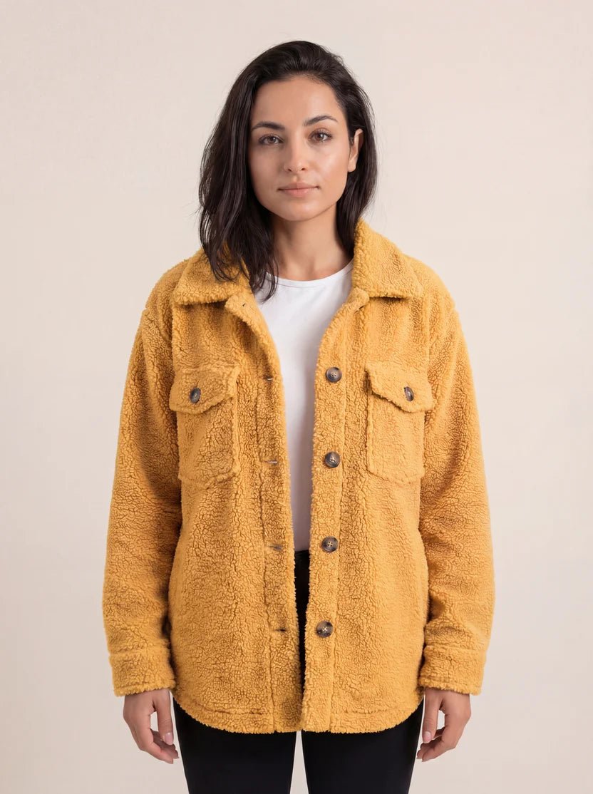 Women's Sherpa Fleece Teddy Shacket - Gold