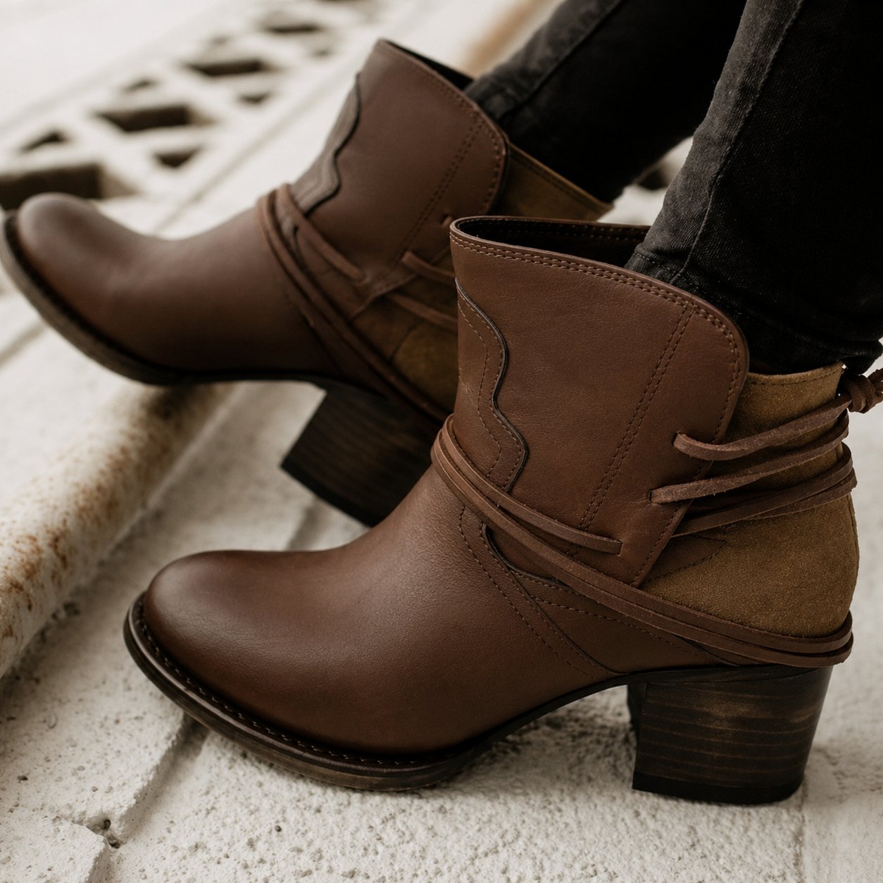 Women's Faux Leather Lace-Up Ankle Boots - Brown
