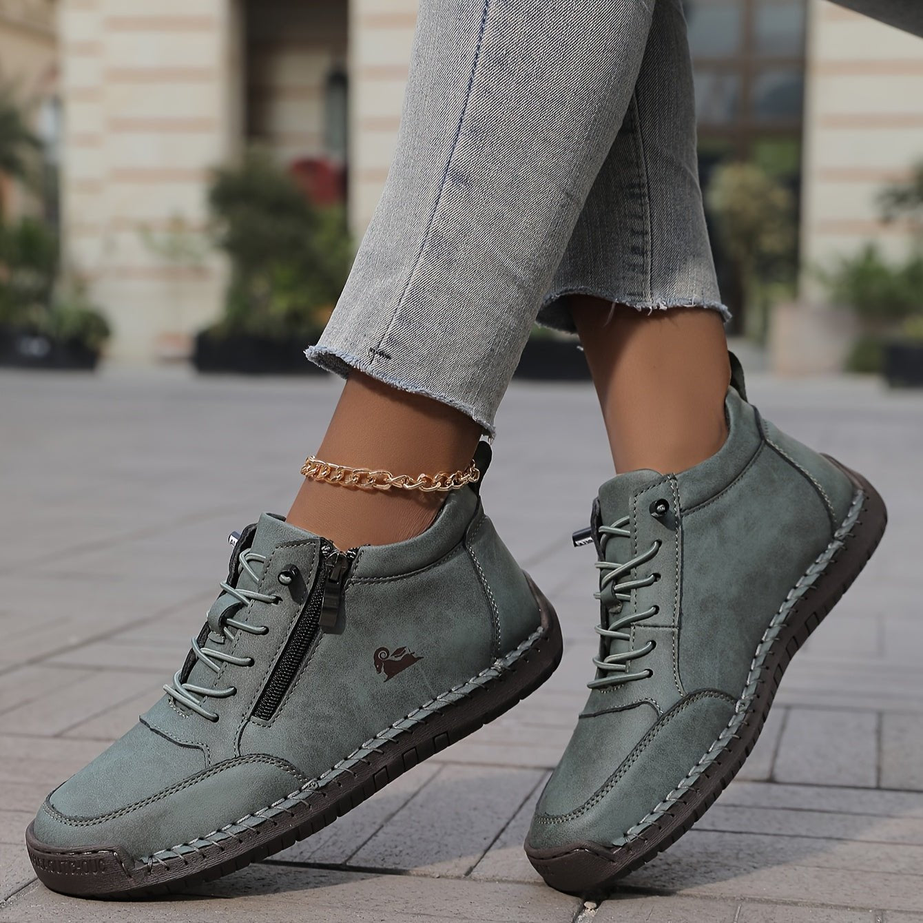 Women's Faux Leather Lace-Up Trainers