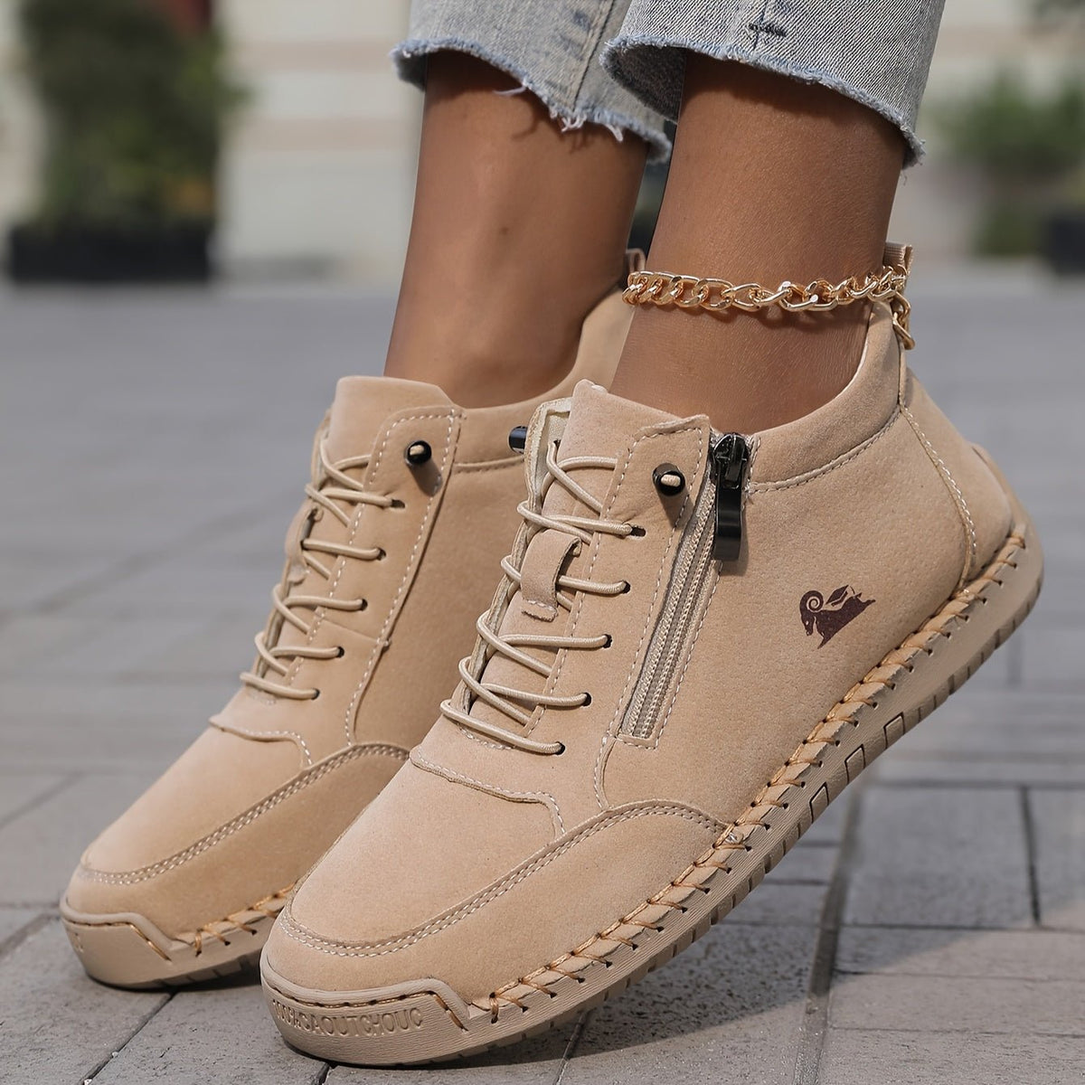 Women's Faux Leather Lace-Up Trainers