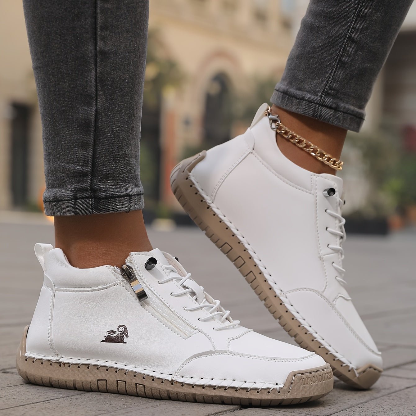 Women's Faux Leather Lace-Up Trainers