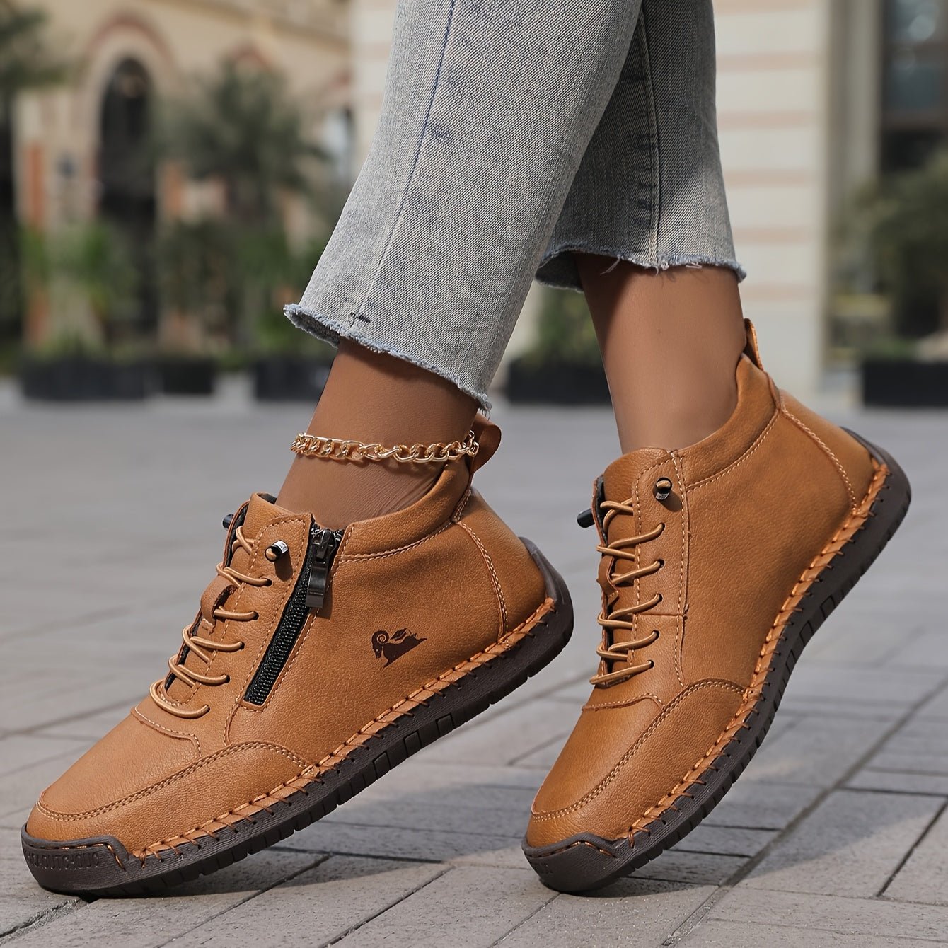 Women's Faux Leather Lace-Up Trainers