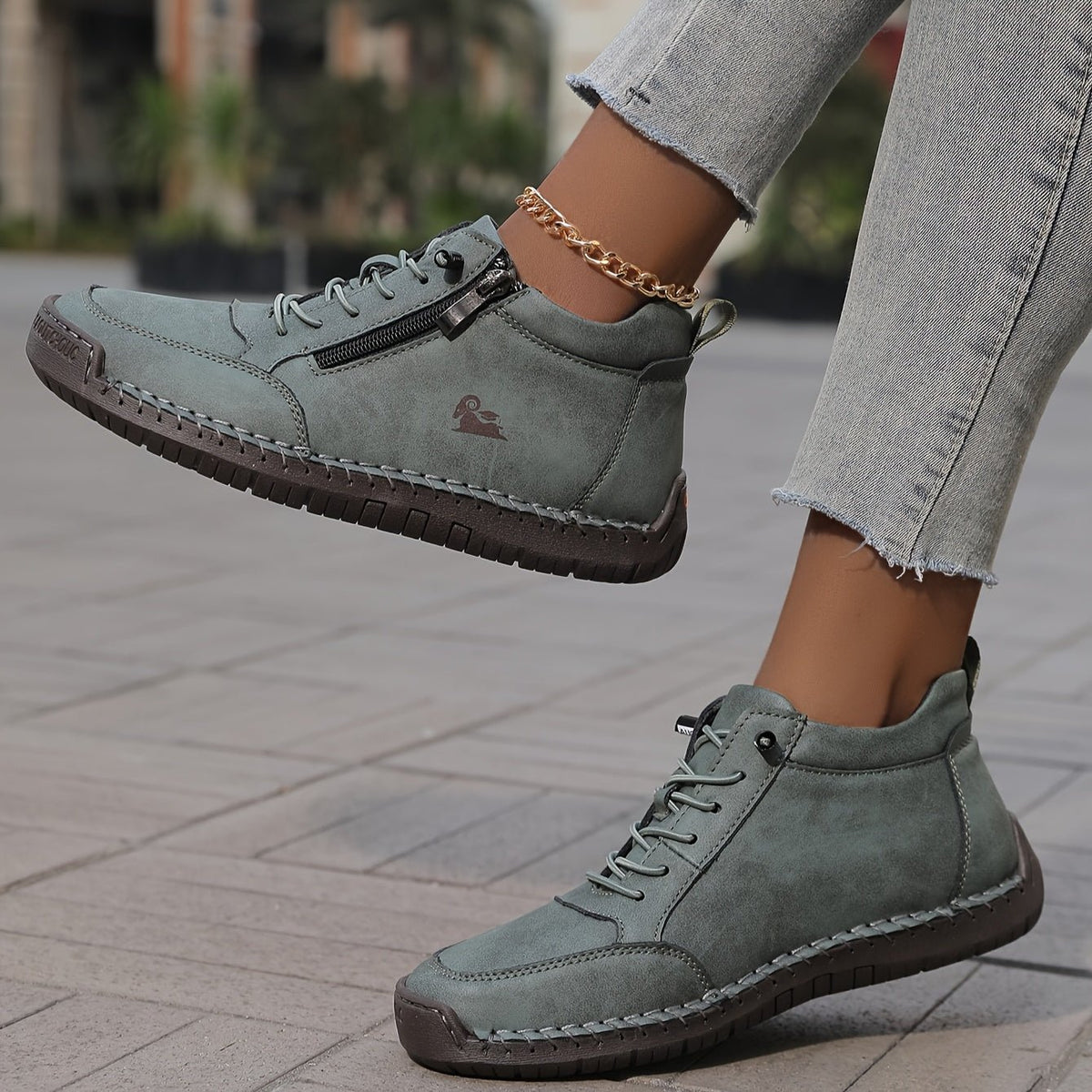 Women's Faux Leather Lace-Up Trainers