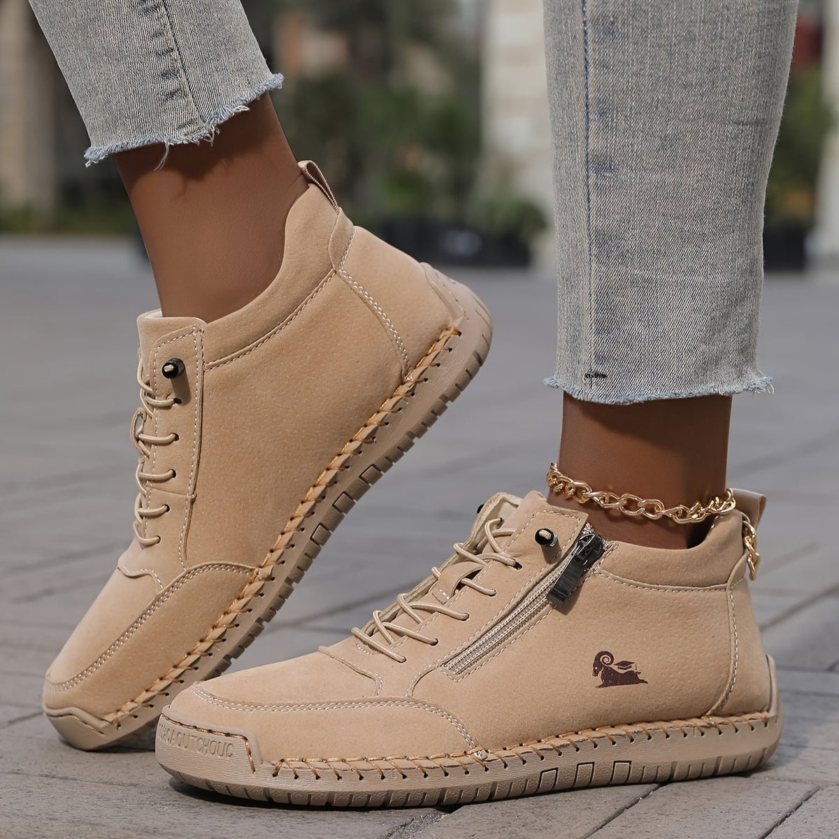 Women's Faux Leather Lace-Up Trainers