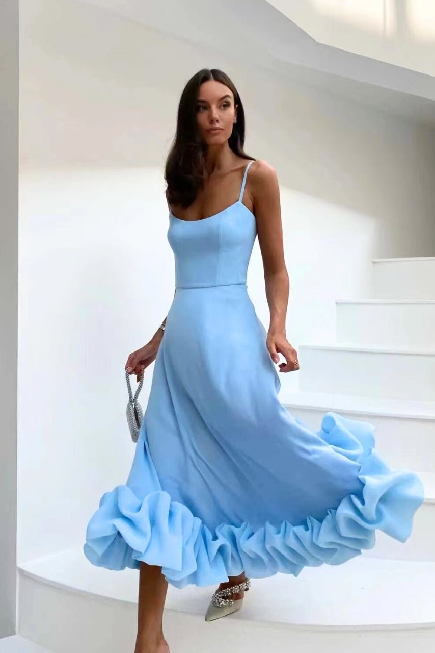 Women's Party Satin Midi Dress - Blue