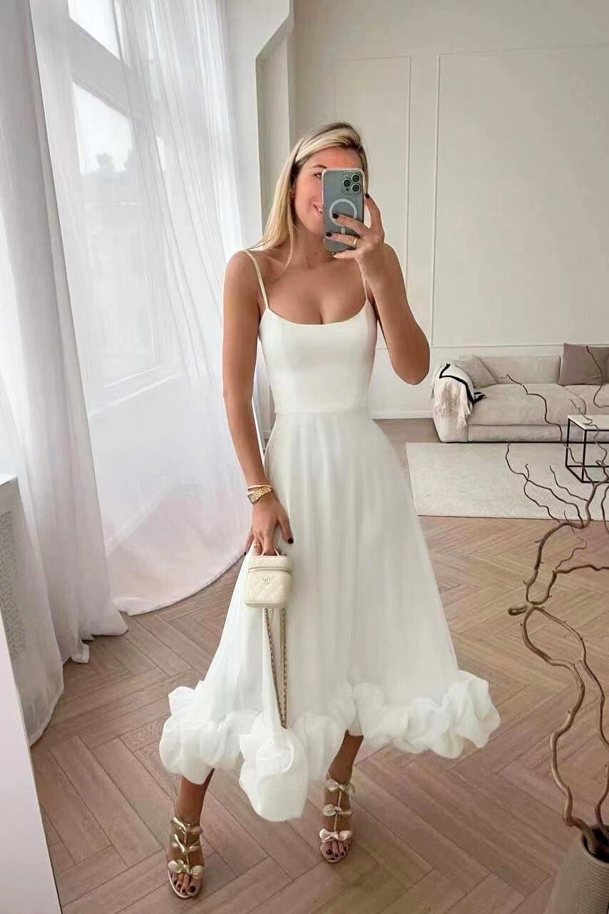 Women's Party Satin Midi Dress - White