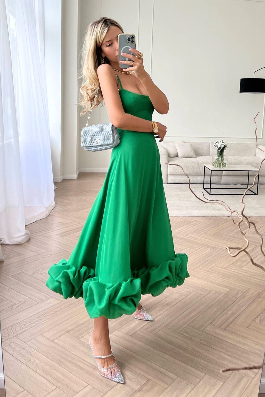 Women's Party Satin Midi Dress - Green