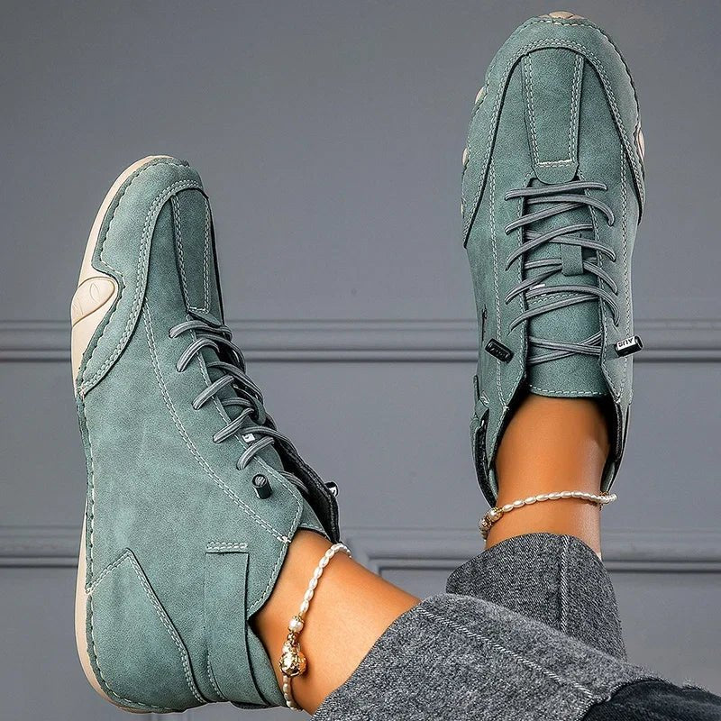 Women's Faux Leather Ankle Lace-Up Trainers