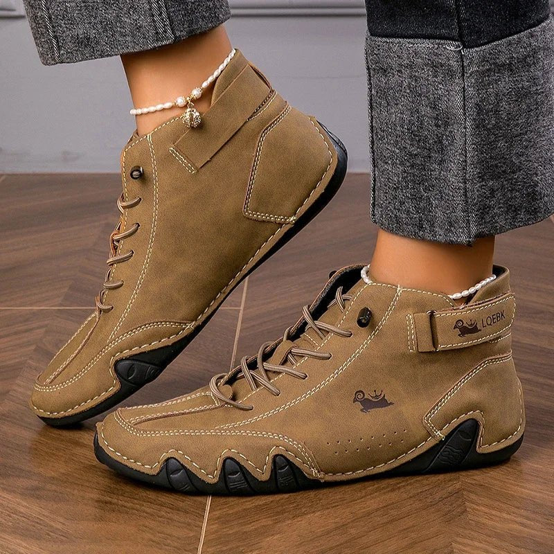Women's Faux Leather Ankle Lace-Up Trainers