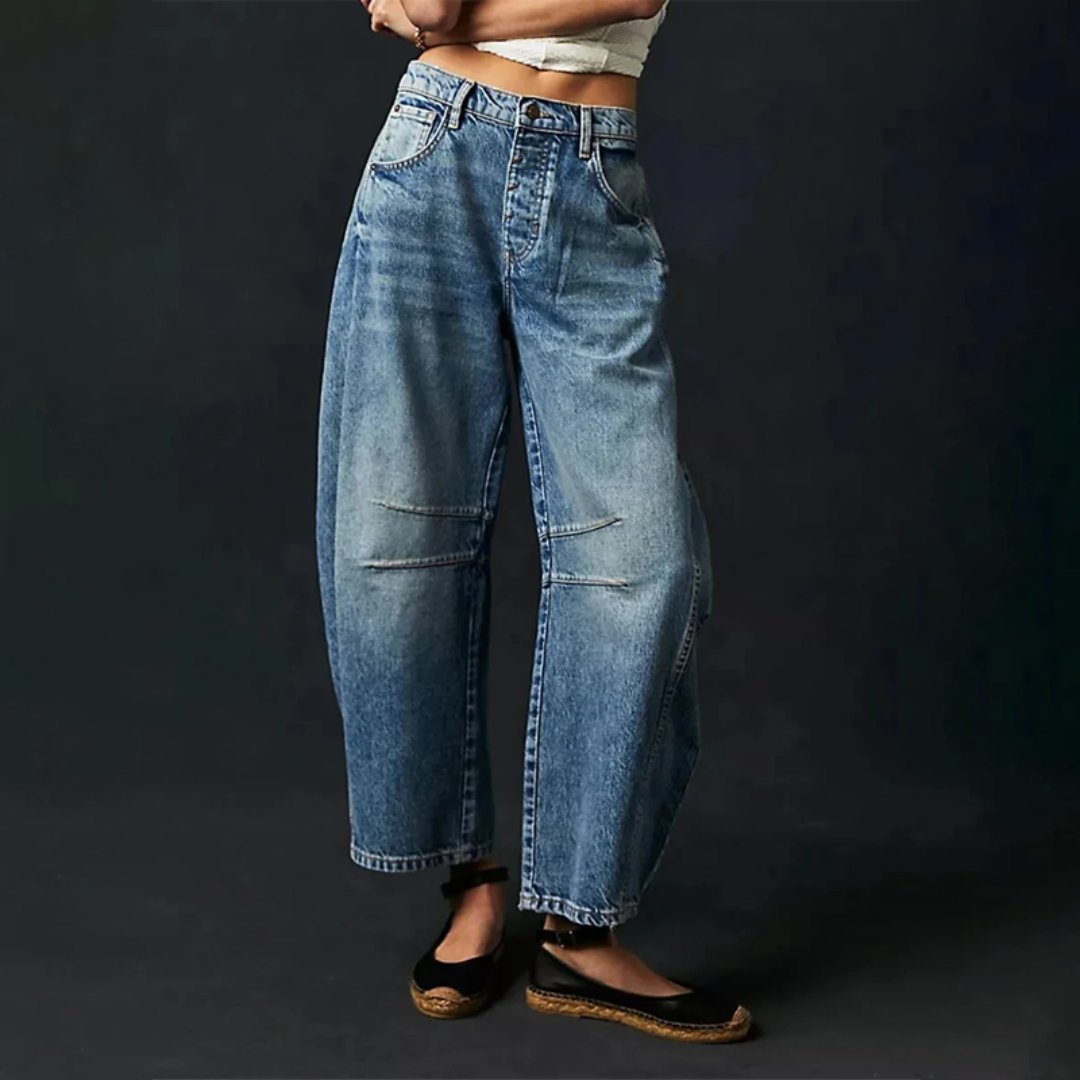 Women's High-Waisted Barrel Jeans - Dark Blue