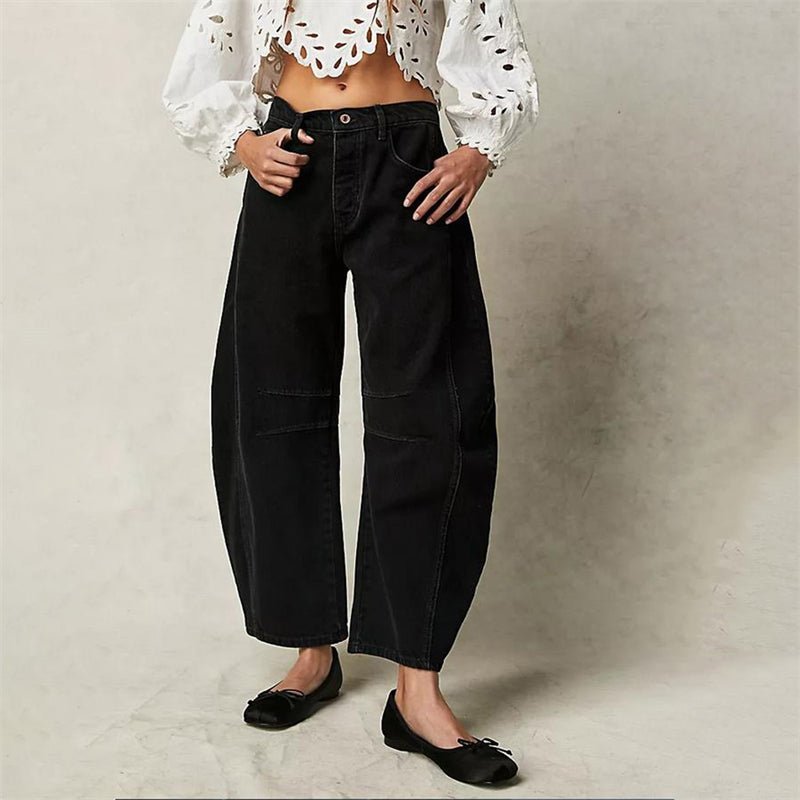 Women's High-Waisted Barrel Jeans - Black