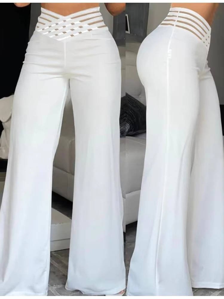 Women's High-Waisted Wide-Leg Denim Trousers - White