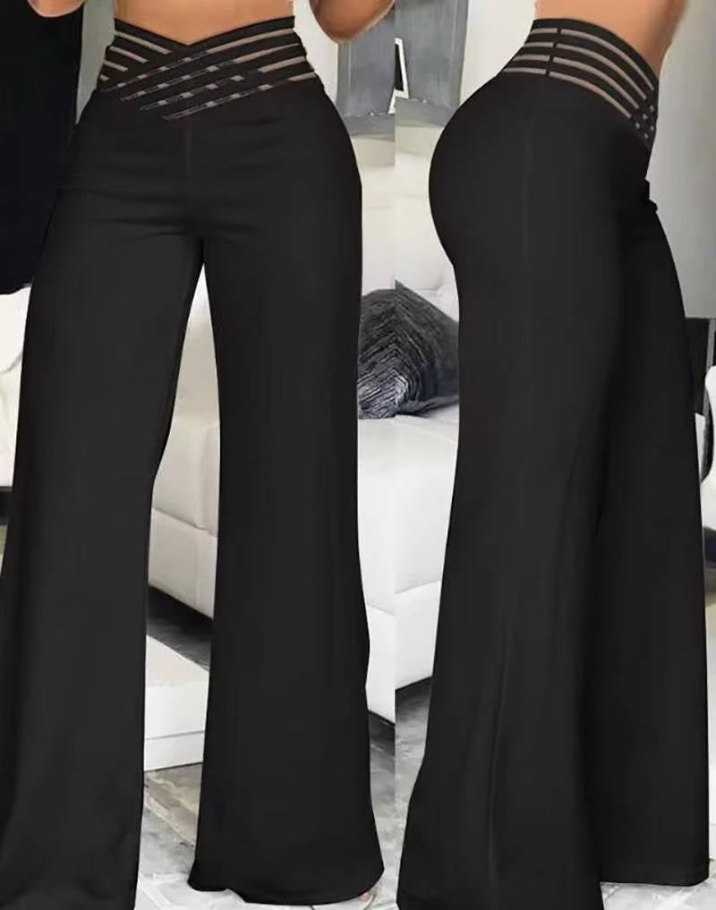 Women's High-Waisted Wide-Leg Denim Trousers - Black