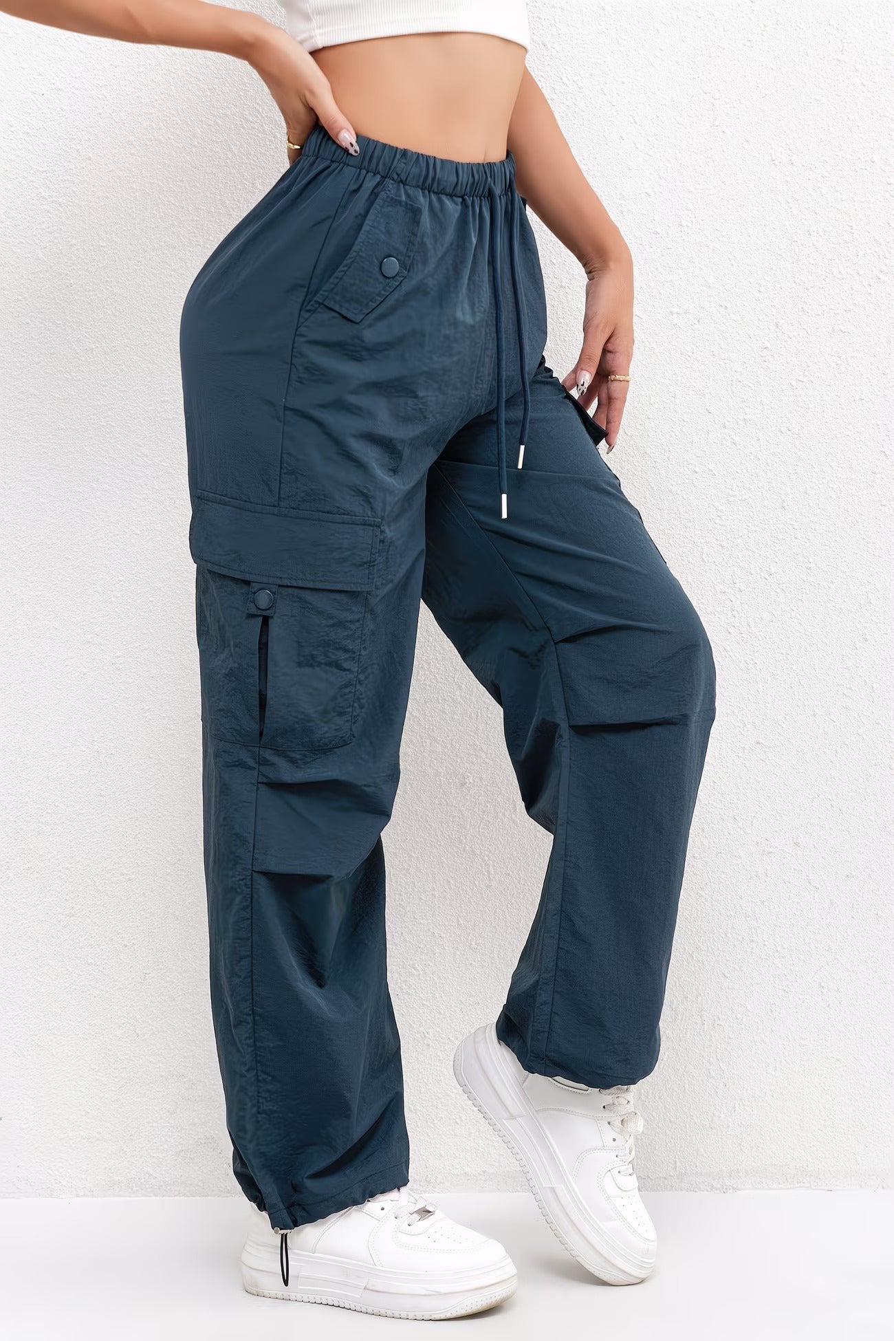 Women's Parachute Cargo Wide-Leg Trousers - Blue