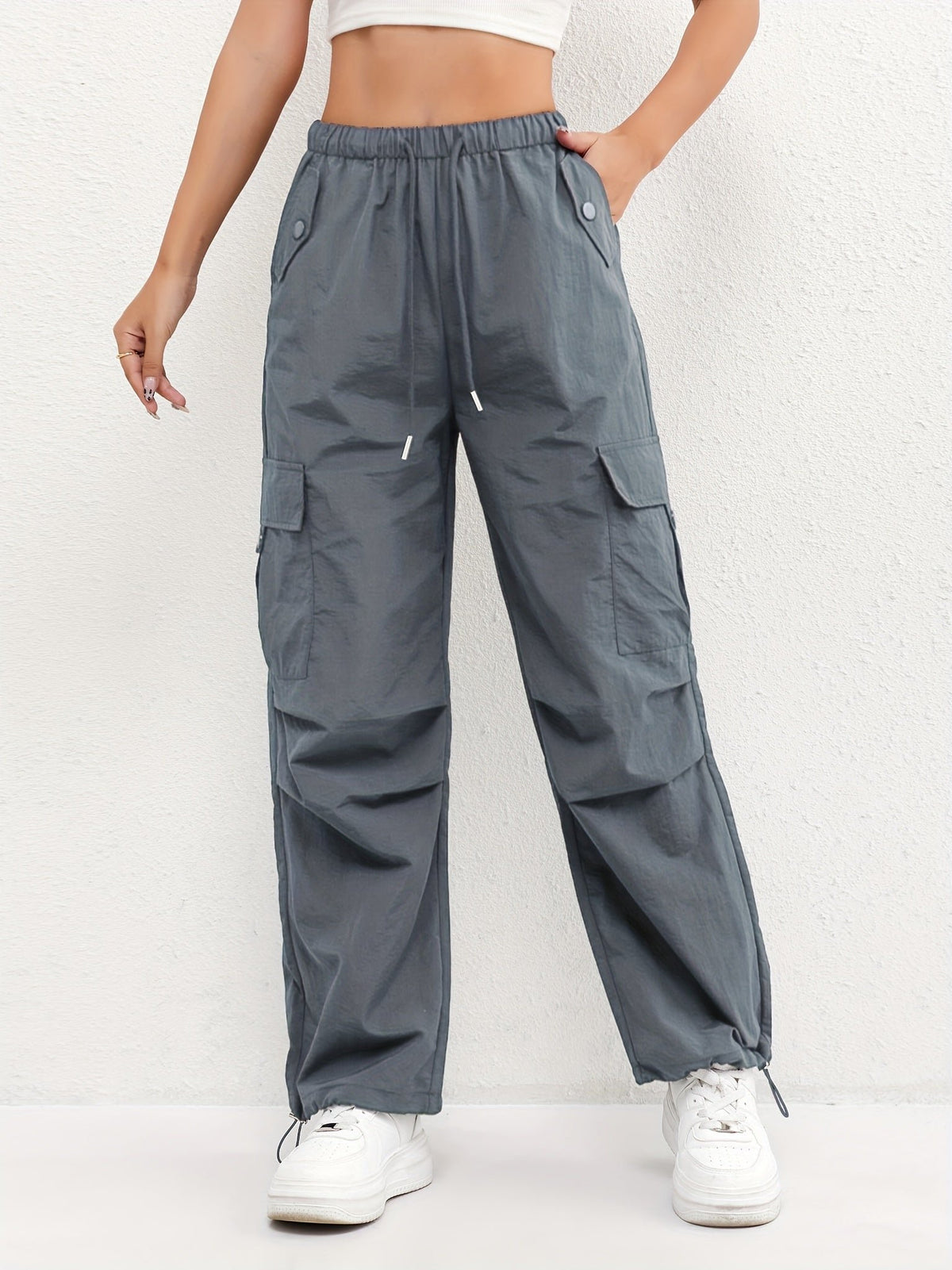 Women's Parachute Cargo Wide-Leg Trousers - Gray