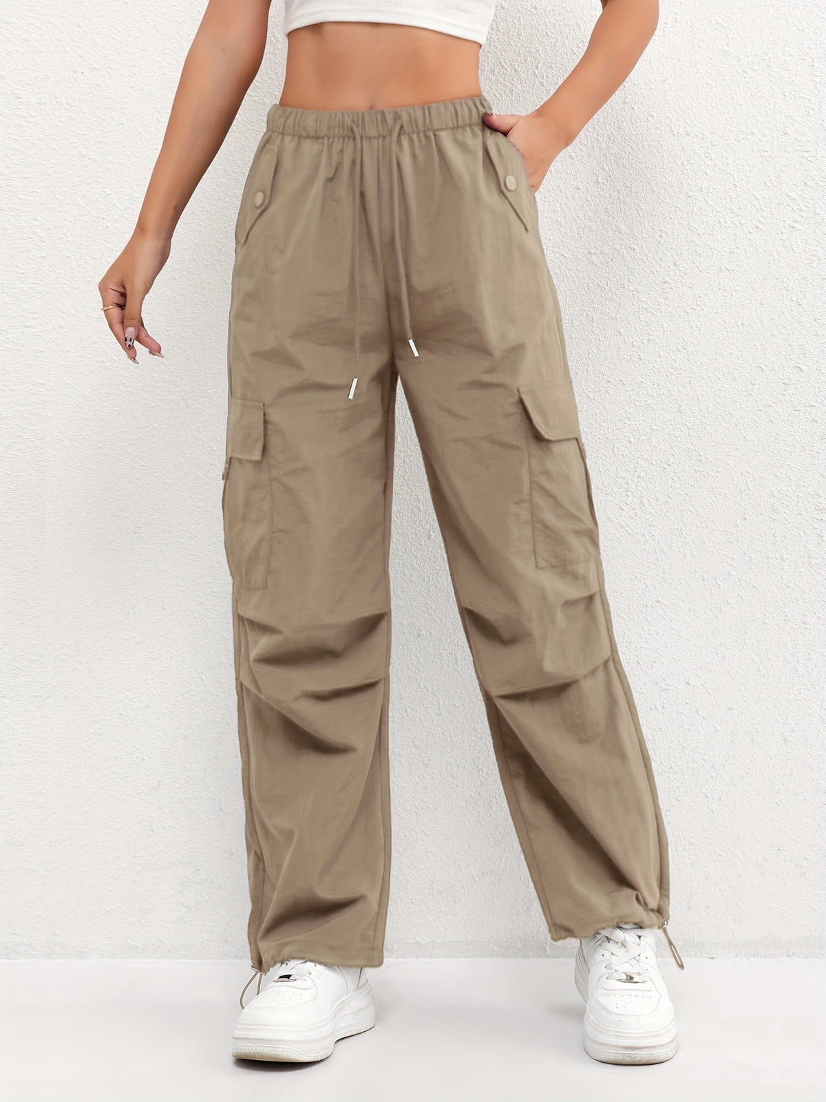Women's Parachute Cargo Wide-Leg Trousers - Brown