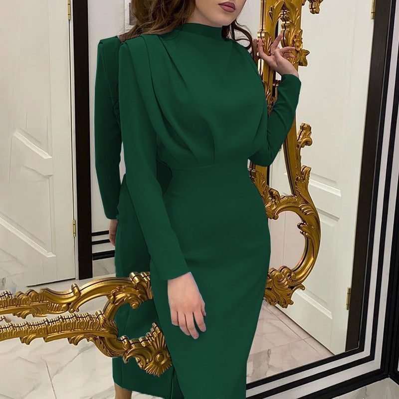 Women's Cocktail Satin Bodycon Midi Party Dress - Dark green