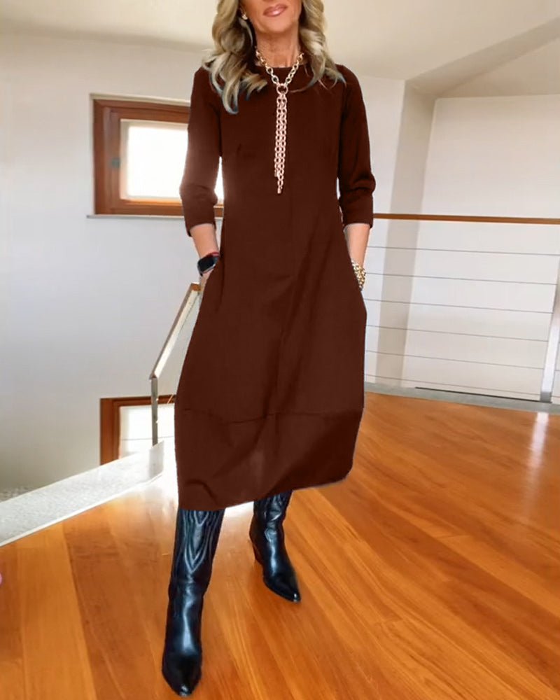Women's Oversized Knit Midi Dress - Brown