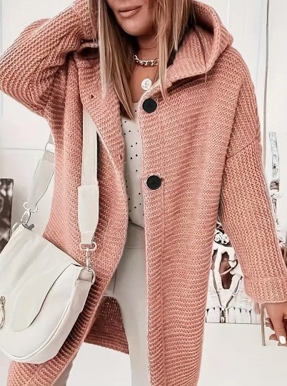 Women's Oversized Longline Hooded Midi Cardigan - Watermelon Red
