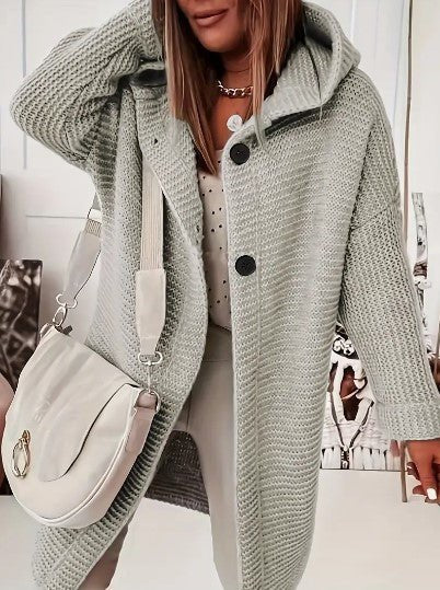 Women's Oversized Longline Hooded Midi Cardigan - Apricot Gray
