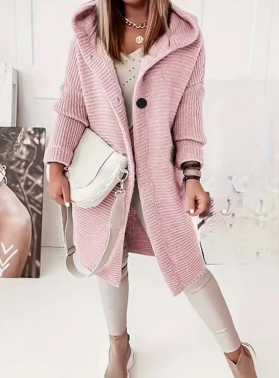 Women's Oversized Longline Hooded Midi Cardigan - Light Pink
