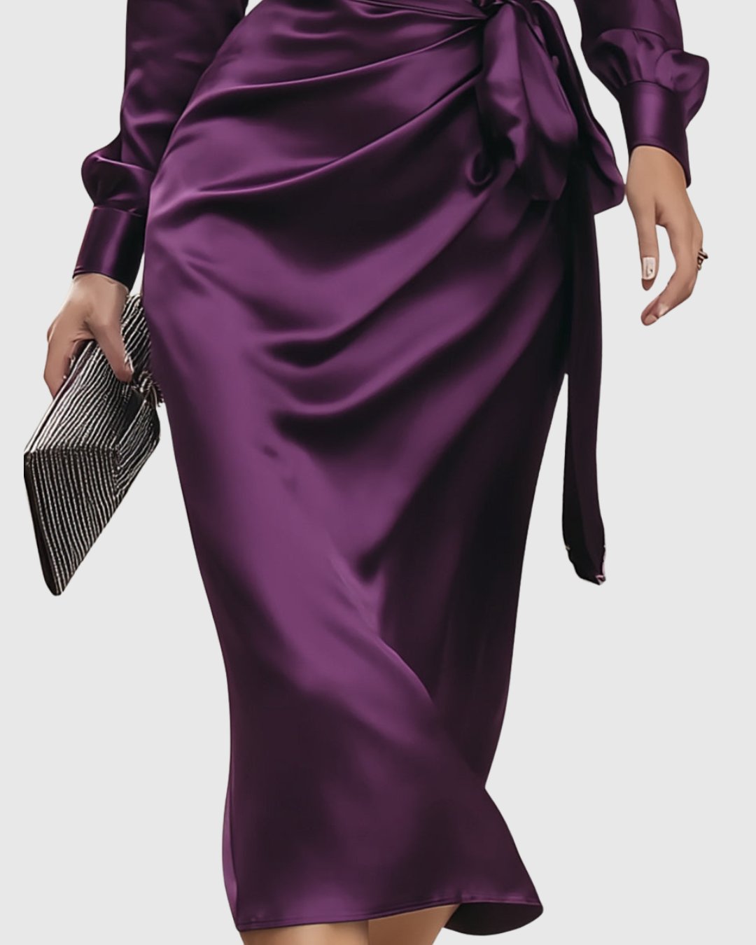 Women's Satin Wrap Midi Party Dress