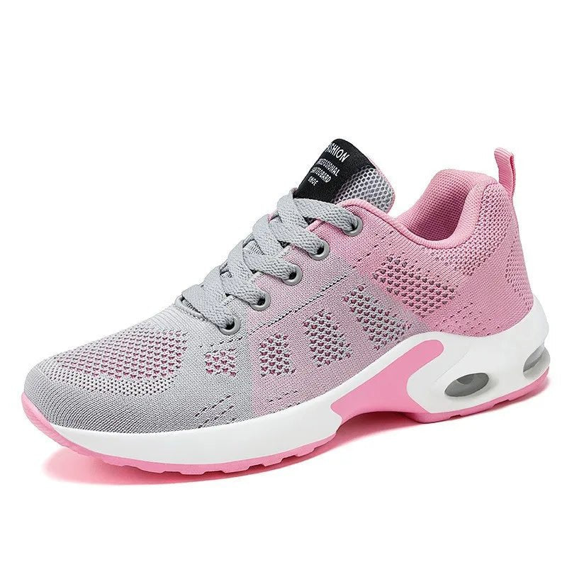 Women's Color-Block Knit Lace-Up Running Trainers - Light Pink