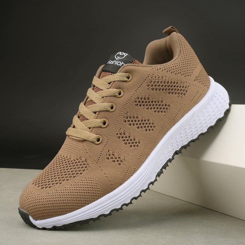 Women's Knit Lace-Up Trainers - Khaki