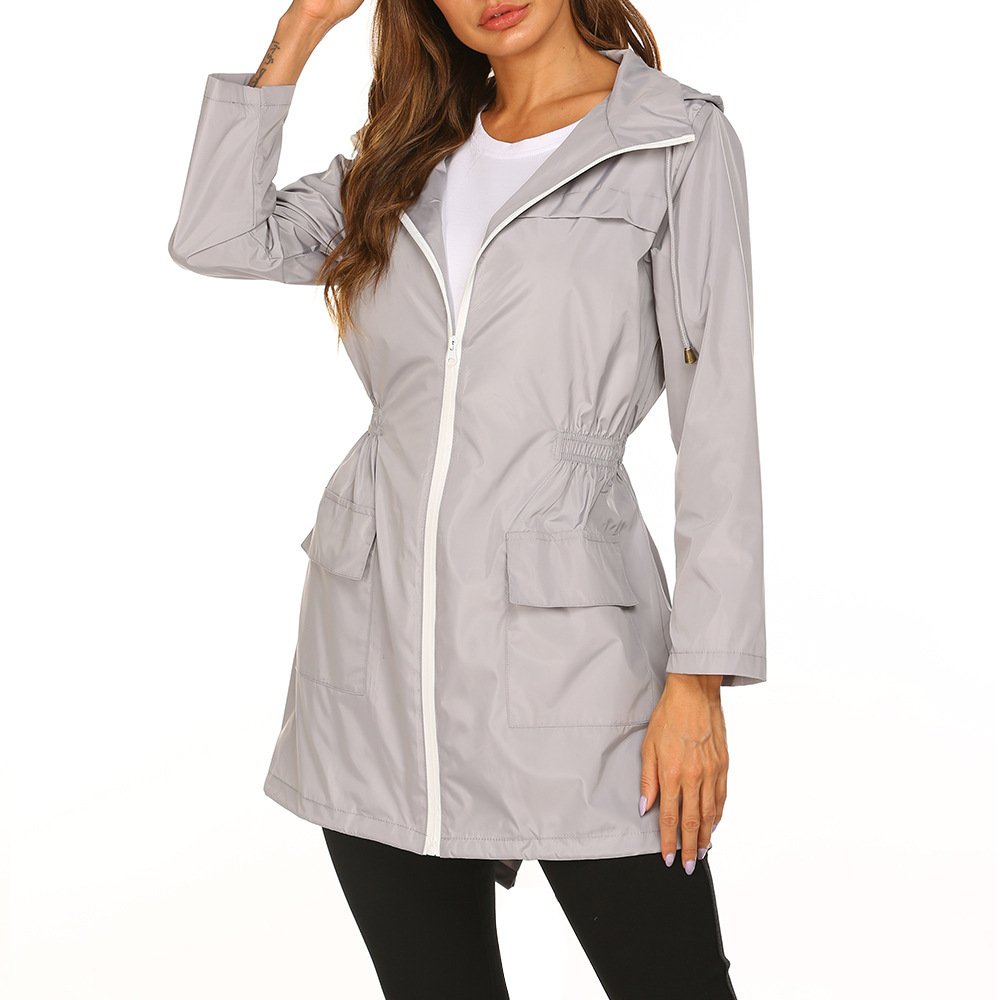 Women's Rain Waterproof Hooded Jacket - Grey