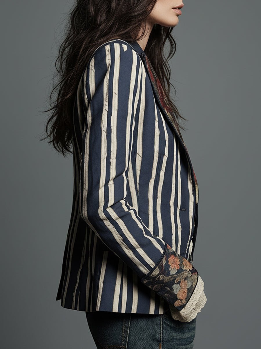 Women's Striped Satin Blazer