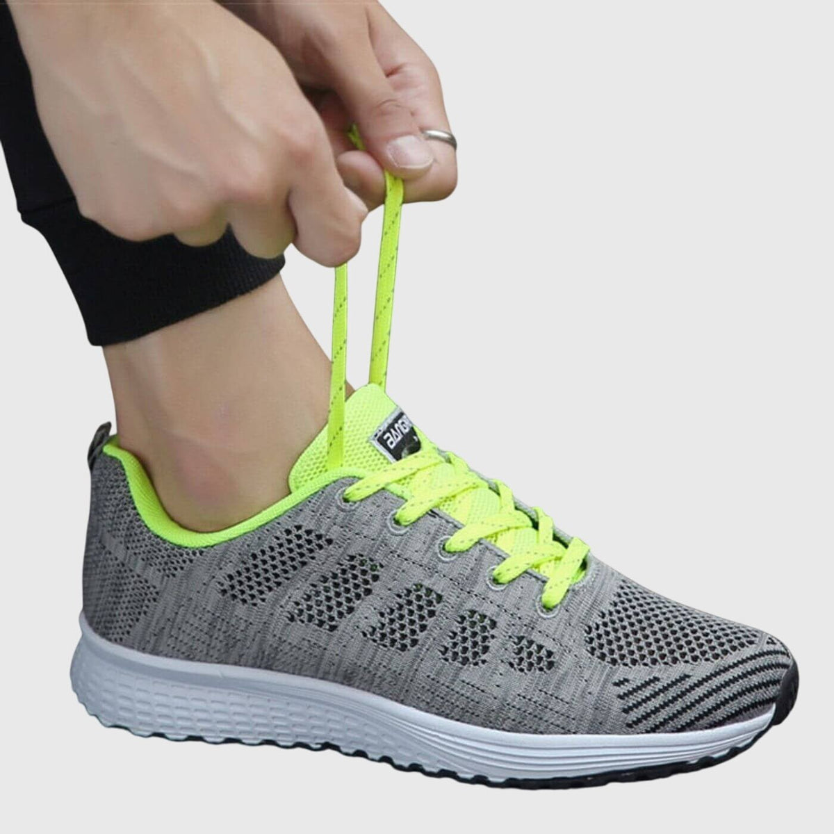 Women's Knit Running Lace-Up Trainers - Gray/Green
