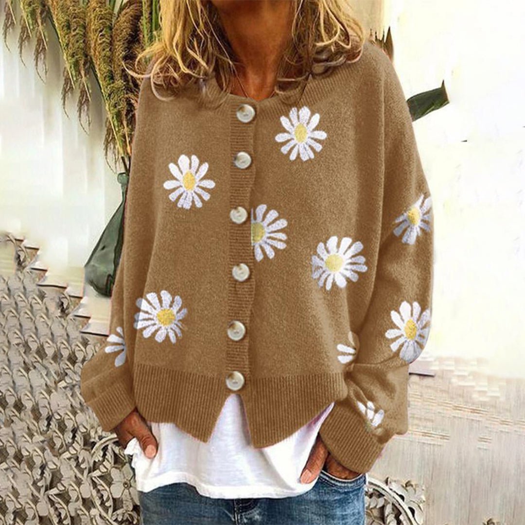 Women's Oversized Floral Cardigan - Khaki