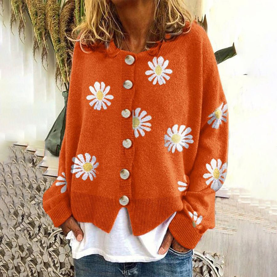 Women's Oversized Floral Cardigan - Orange
