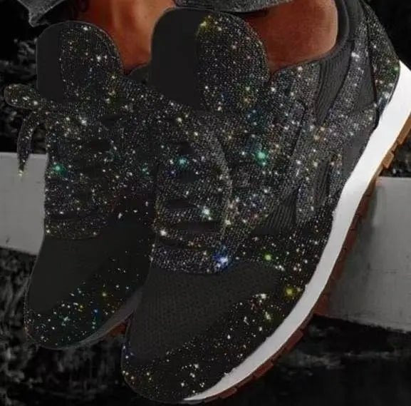 Women's Glitter Lace-Up Running Trainers - Black