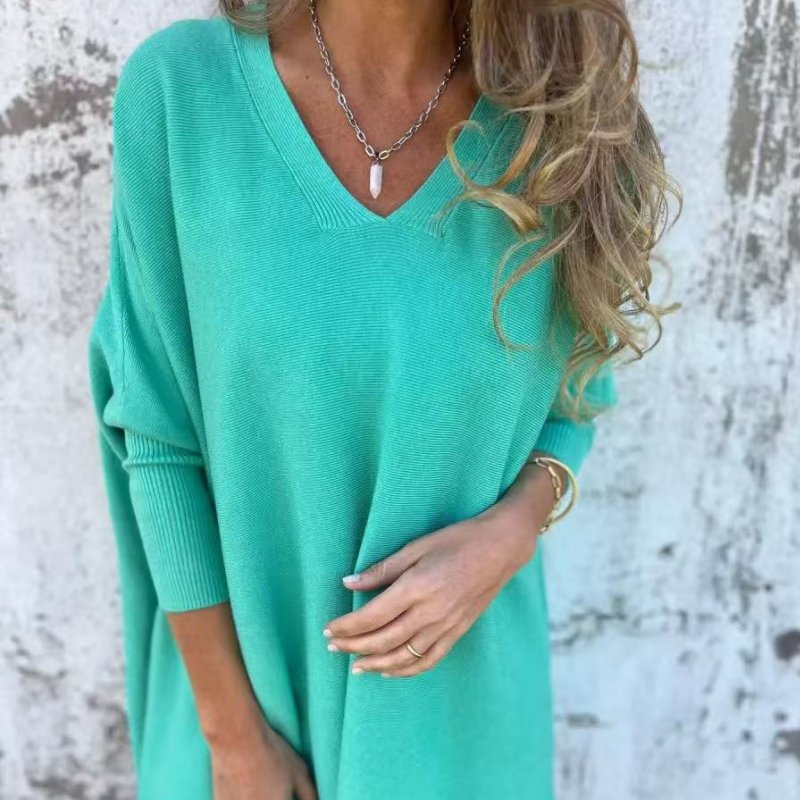 Women's Oversized Knit Ribbed V-Neck Jumper Dress - Light green