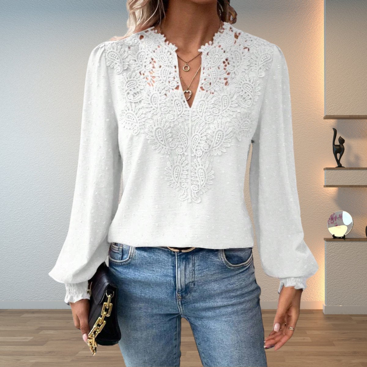 Women's Lace-Trim Blouse - White