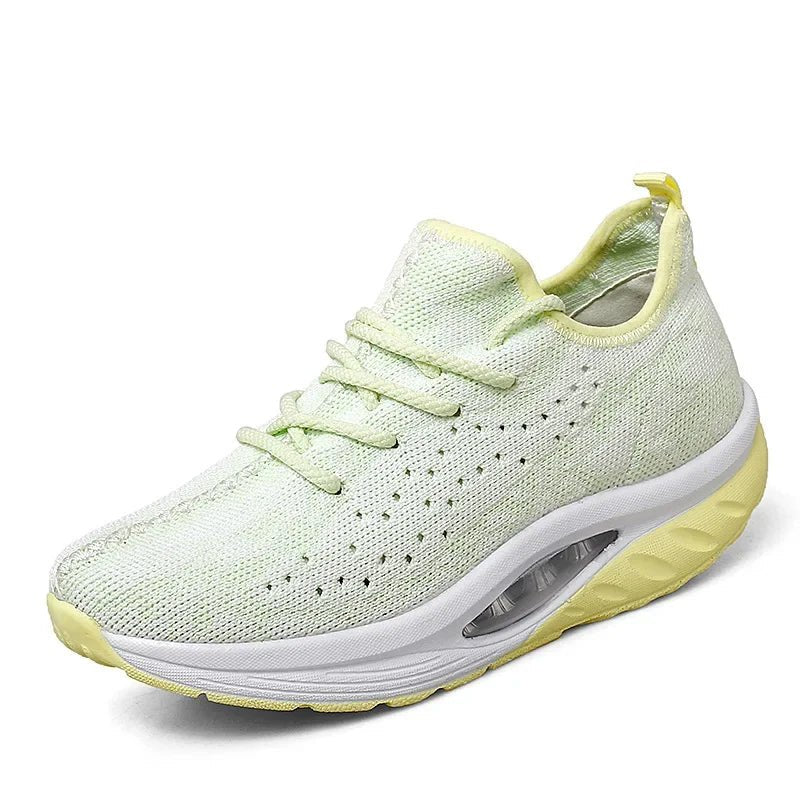 Women's Floral Platform Lace-Up Wedge Trainers - Light Green