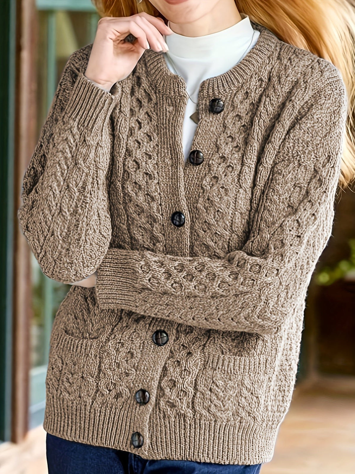 Women's Cable Knit Wool Cardigan