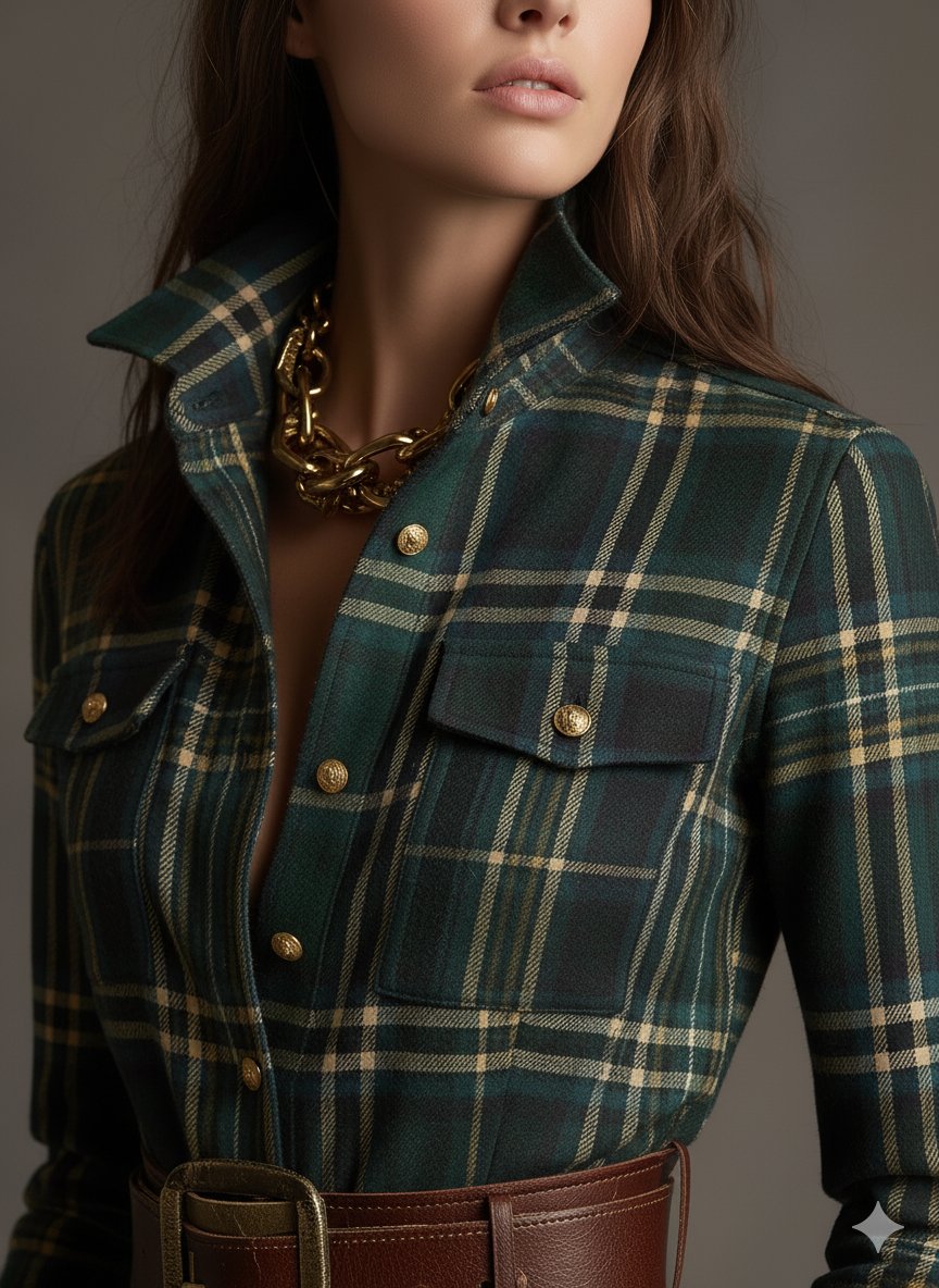 Women's Plaid Long Sleeve Maxi Shirt Dress