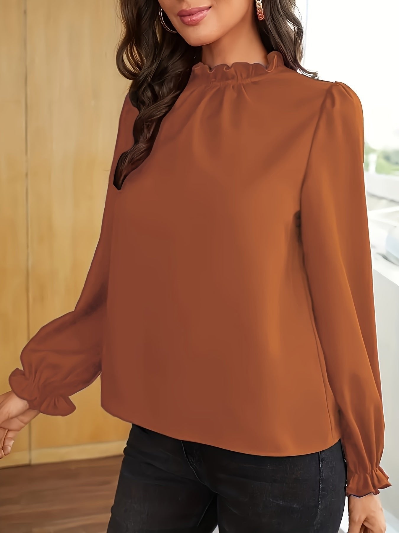 Women's Chiffon Work Ruffle Long Sleeve Blouse